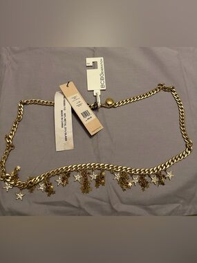 BCBGeneration Gold Star Charm Chain Belt | M/L | NWT | Rhinestone Stars